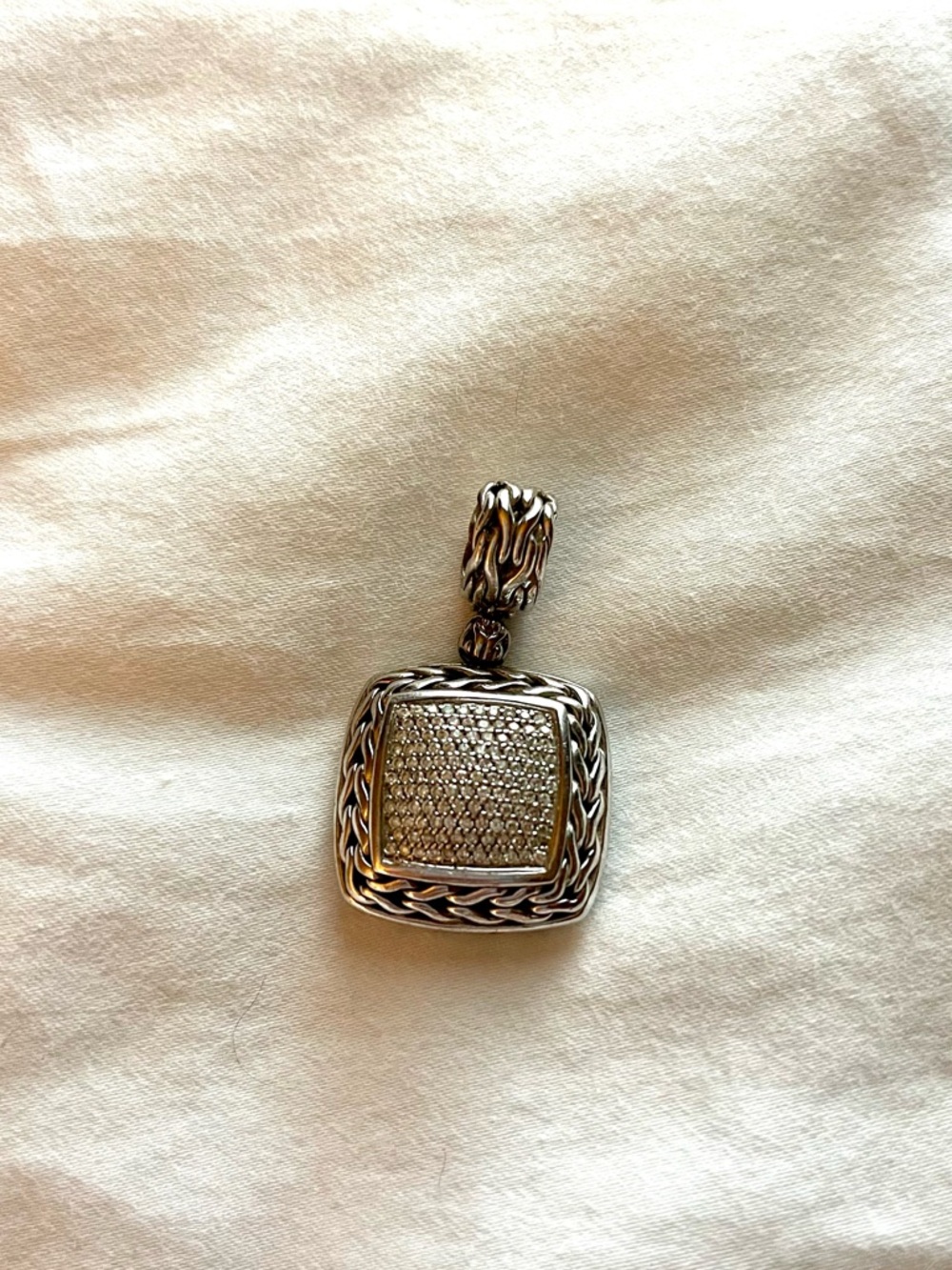 John Hardy Classic Chain Pavé Diamond Square Pendant Sterling Silver 925
